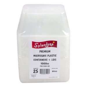 Re-Usable Microsafe Plastic Container 1000CC + Lids 25Pcs (RPC43)