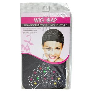Wig Cap black With Colour Stones